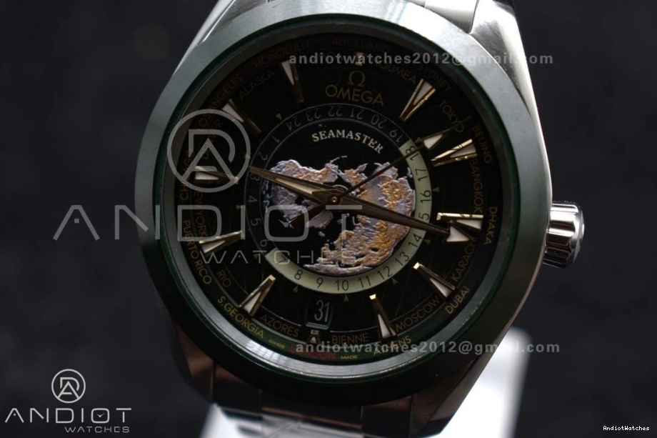 Aqua Super Ceramic SS Edition on Unisex Best Clone GMT 43mm Worldtimer Green A8938 VSF 513 1:1 Bracelet Terra 0417